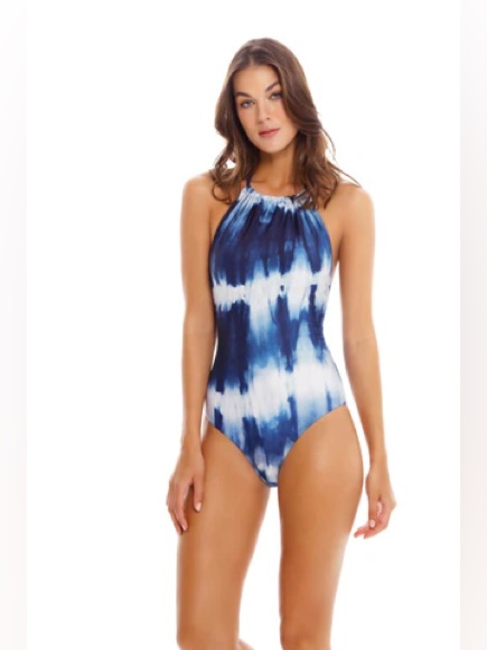 Costa Linda Beachwear High Neck Tie Dye One Piece Swimsuit Shell Halter L NWT